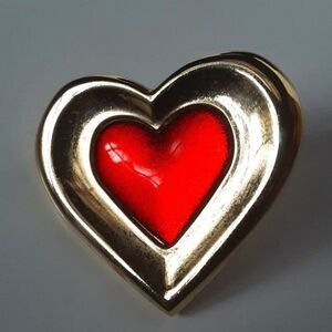 Vintage Love Red Gold Tone Brooch